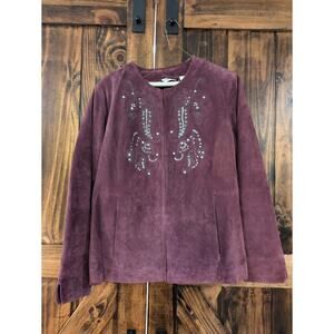 Vintage Laura Ashley purple plum leather suede jacket womens Large in GUC